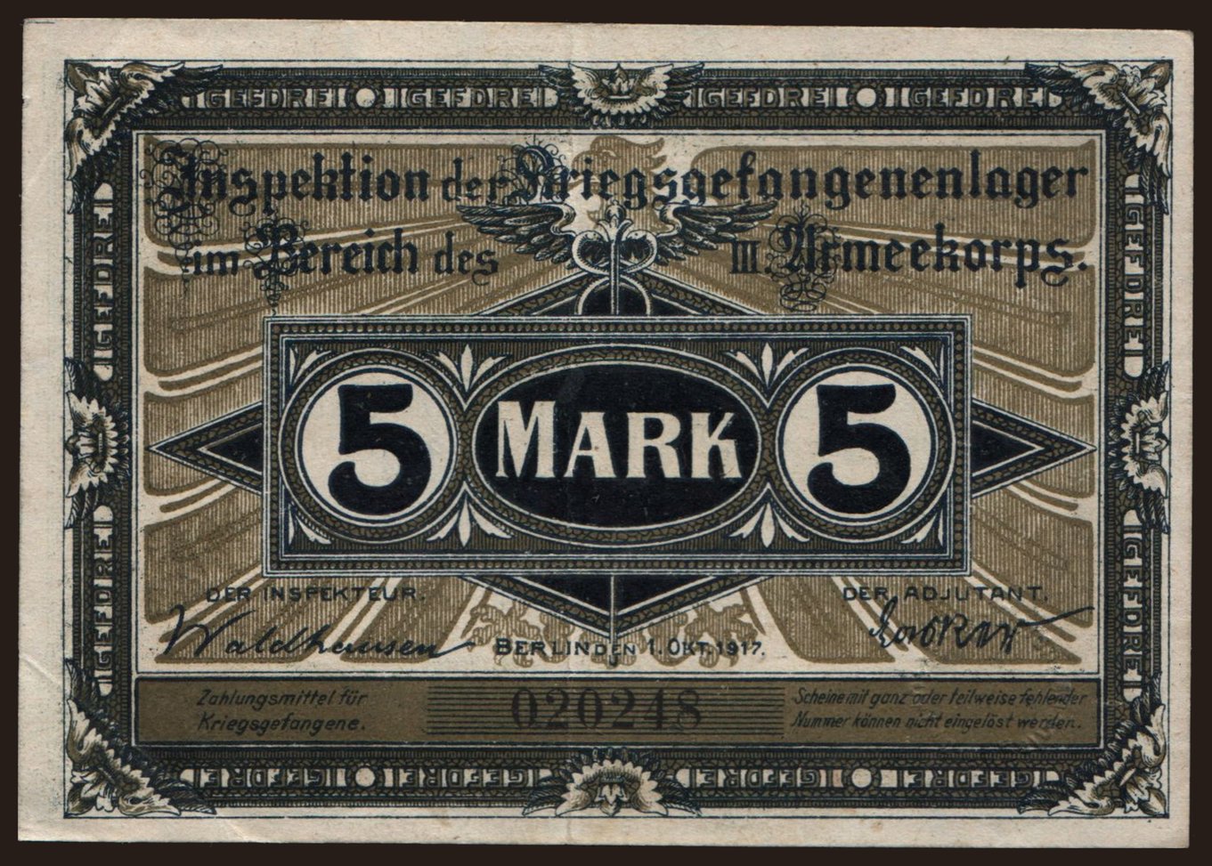 Frankfurt Oder, 5 Mark, 1917