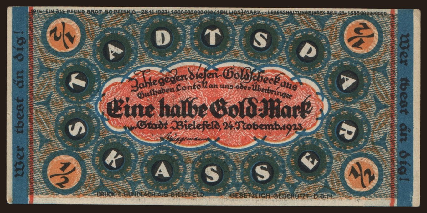Bielefeld, 1/2 Goldmark, 1923