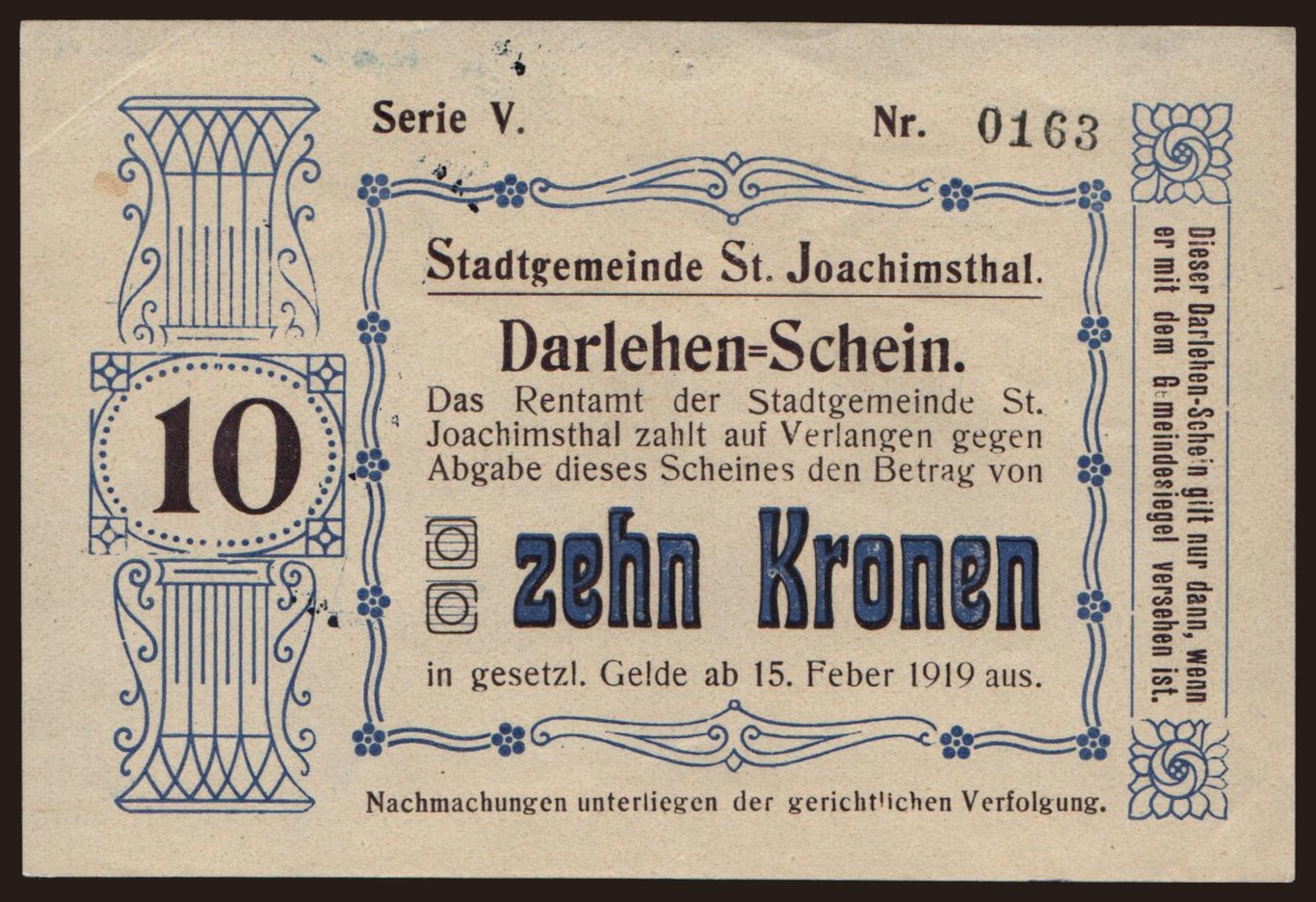 Sankt Joachimsthal, 10 Kronen, 1919