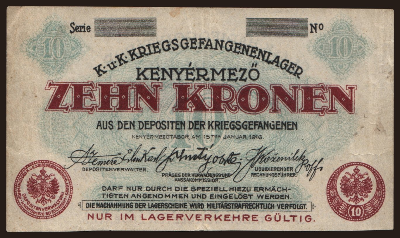 Kenyérmező, 10 Kronen, 1916