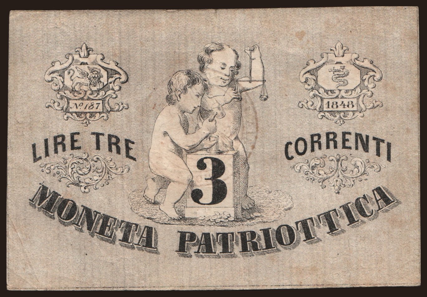 Moneta Patriottica, 3 lire, 1848