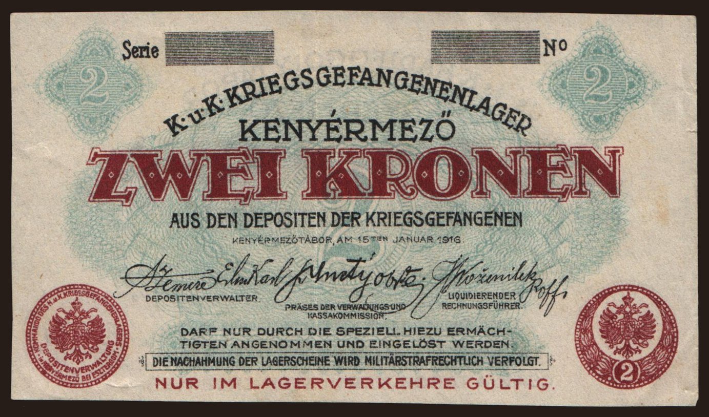 Kenyérmező, 2 Kronen, 1916