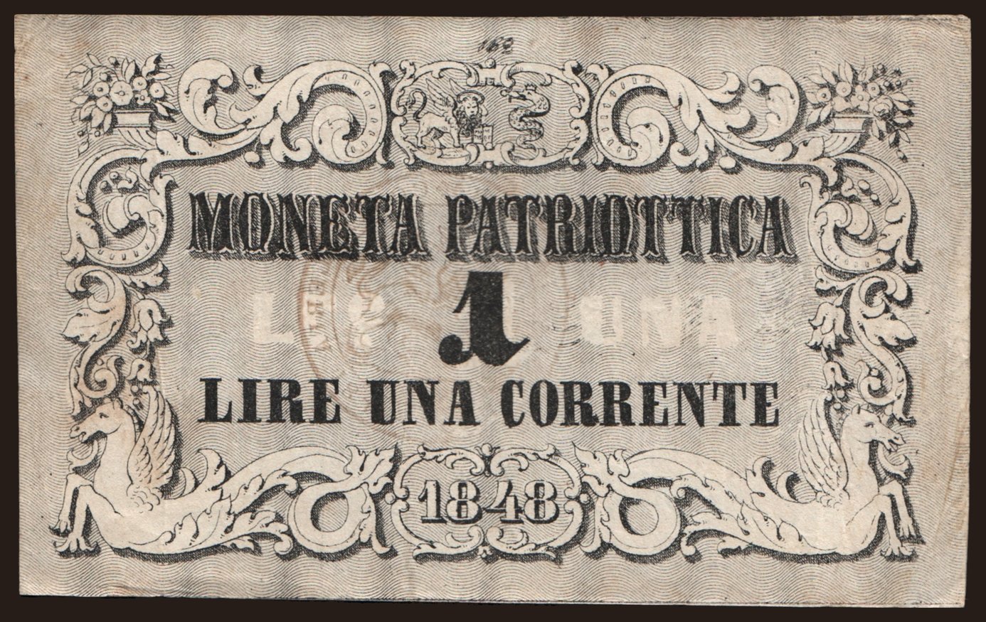 Moneta Patriottica, 1 lira, 1848