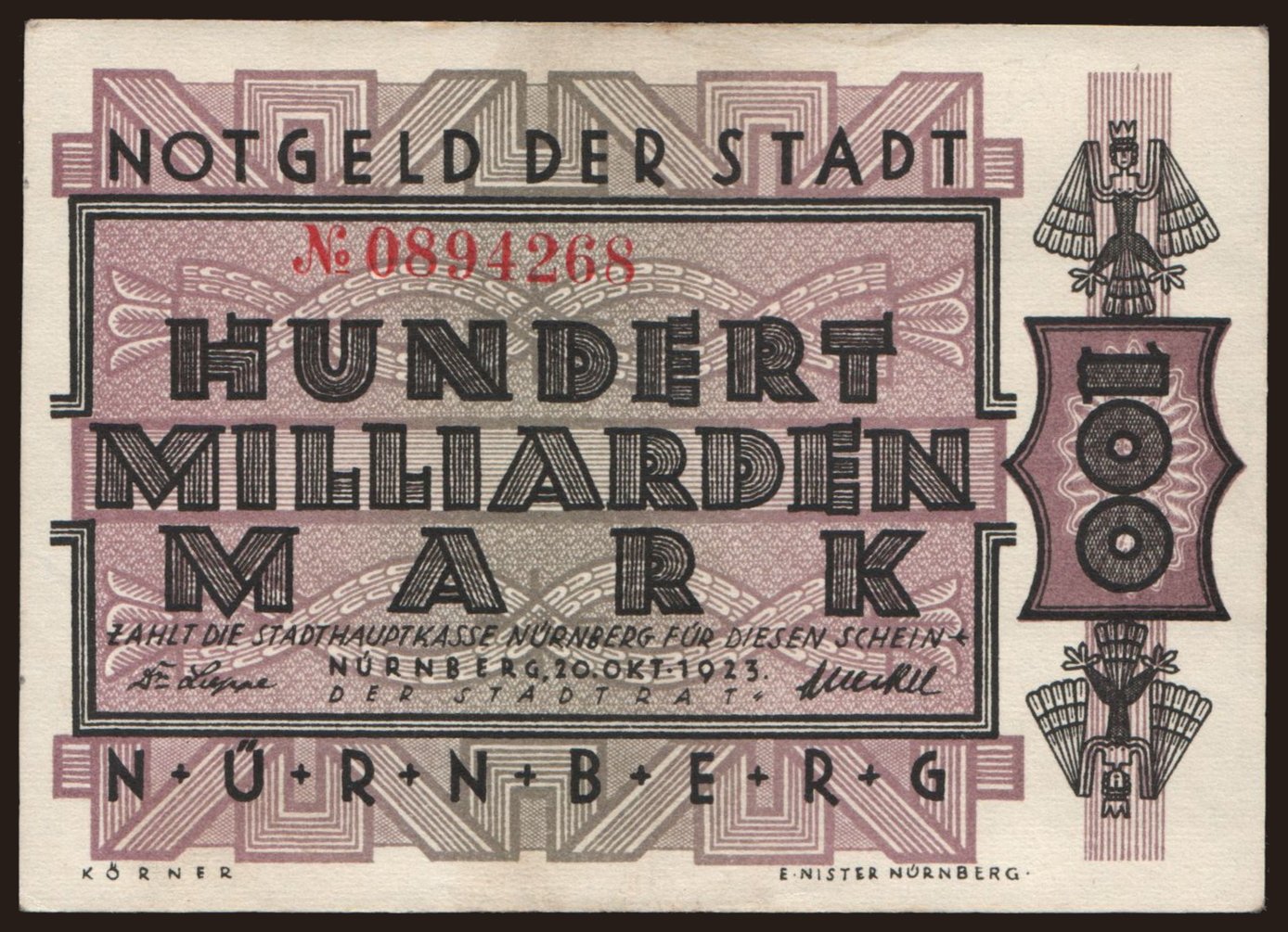 Nürnberg/ Stadt, 100.000.000.000 Mark, 1923