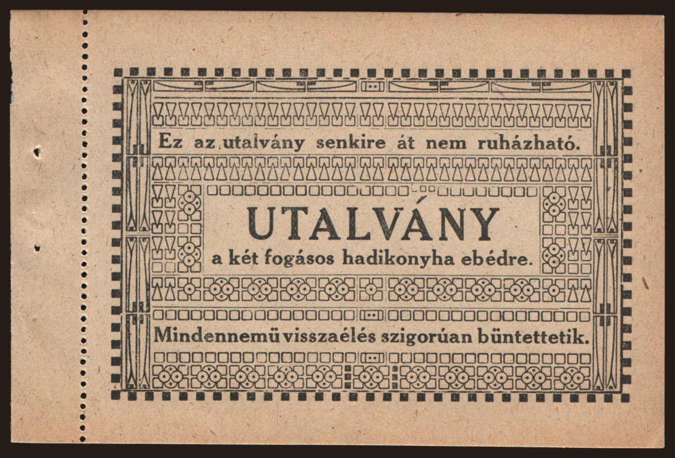 Budapest, Utalvány két fogásos hadikonyha ebédre, 191?