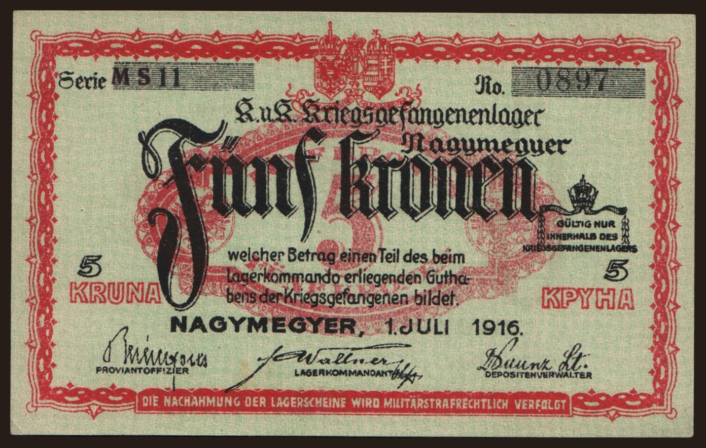 Nagymegyer, 5 Kronen, 1916
