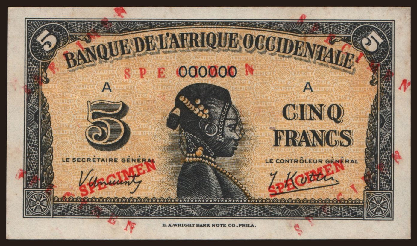 5 francs, 1942, SPECIMEN