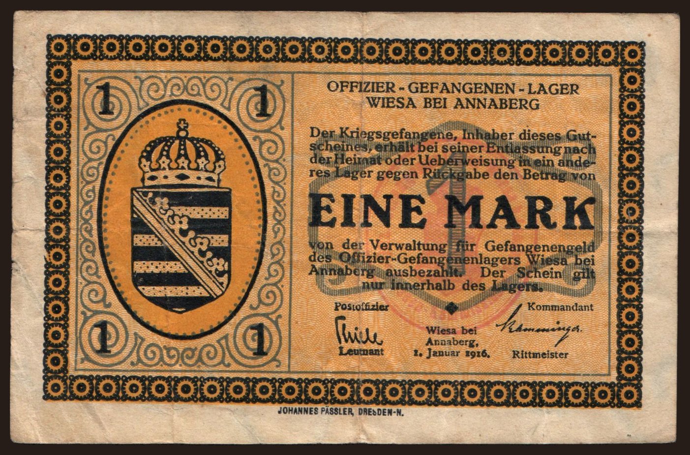 Wiesa bei Annaberg, 1 Mark, 1916