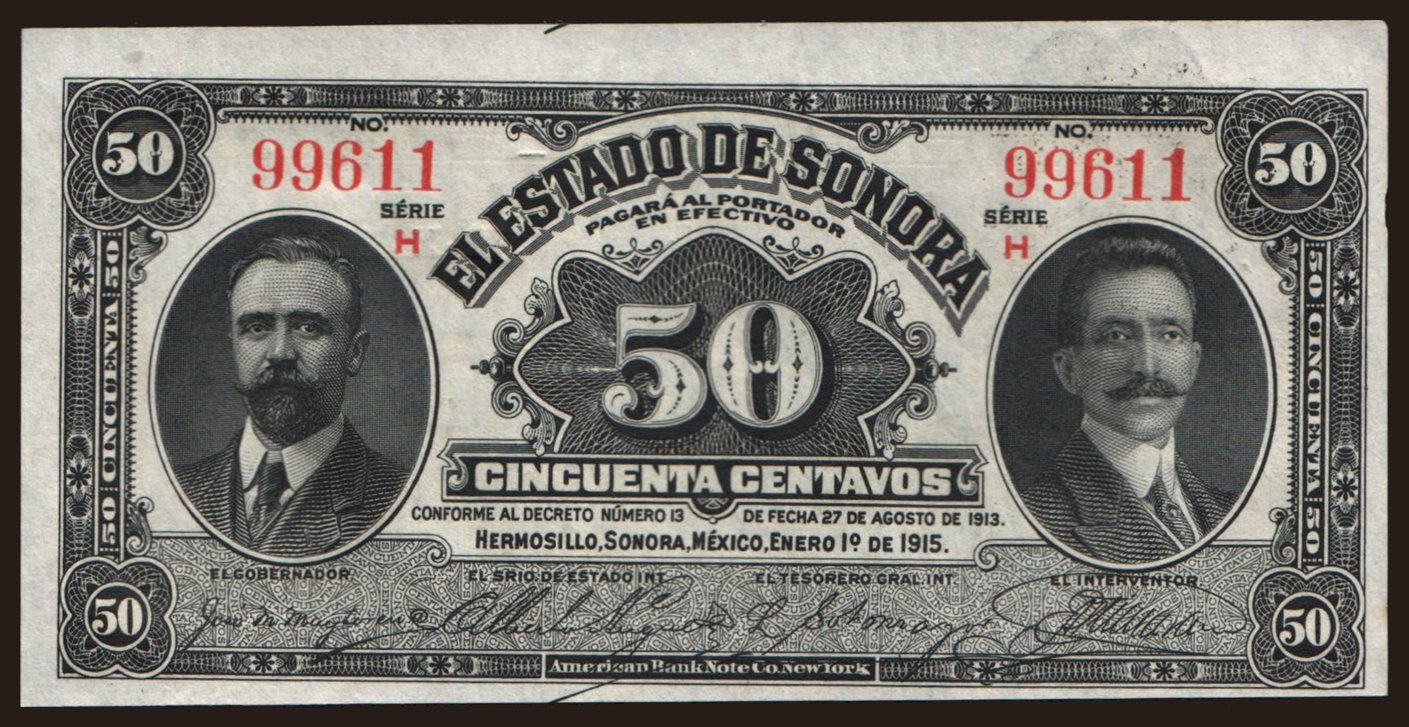 El Estado de Sonora, 50 centavos, 1915