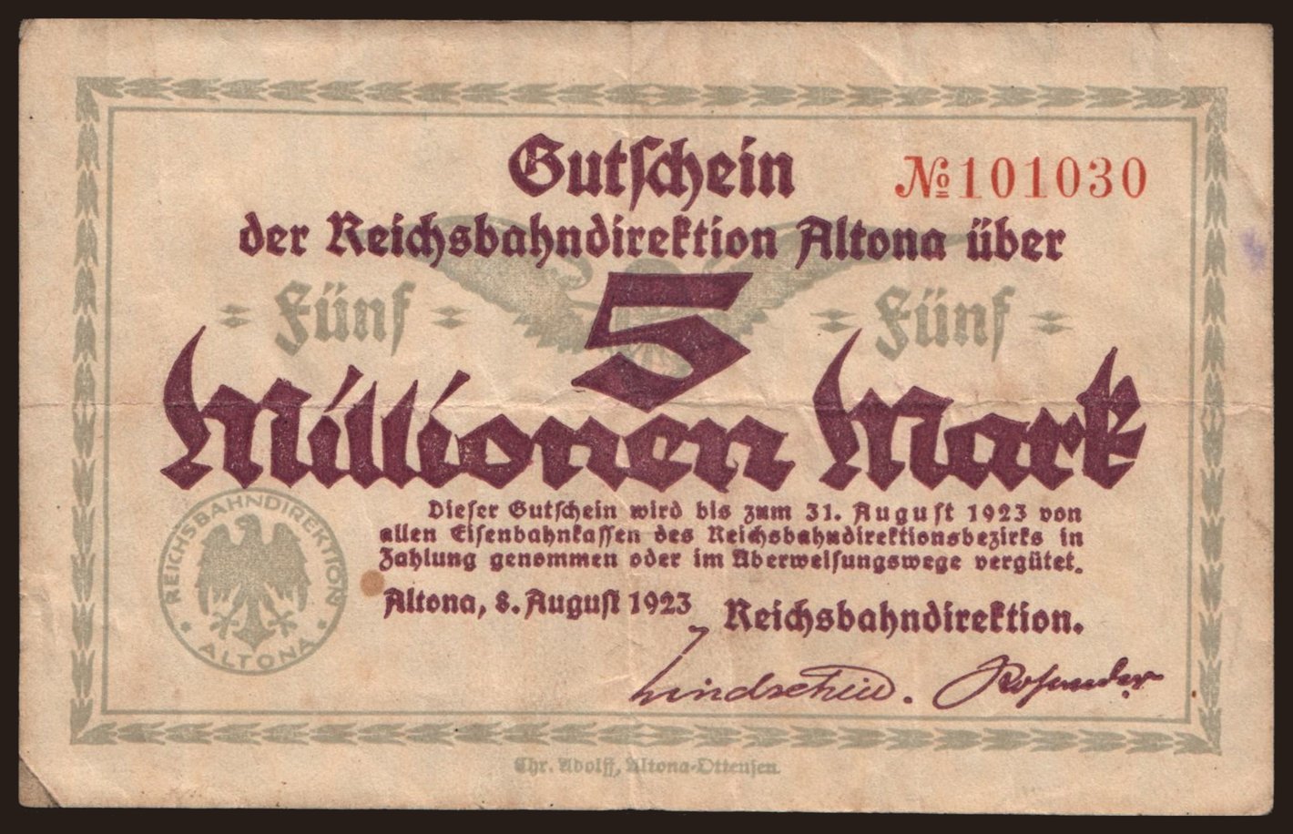 Altona, 5.000.000 Mark, 1923