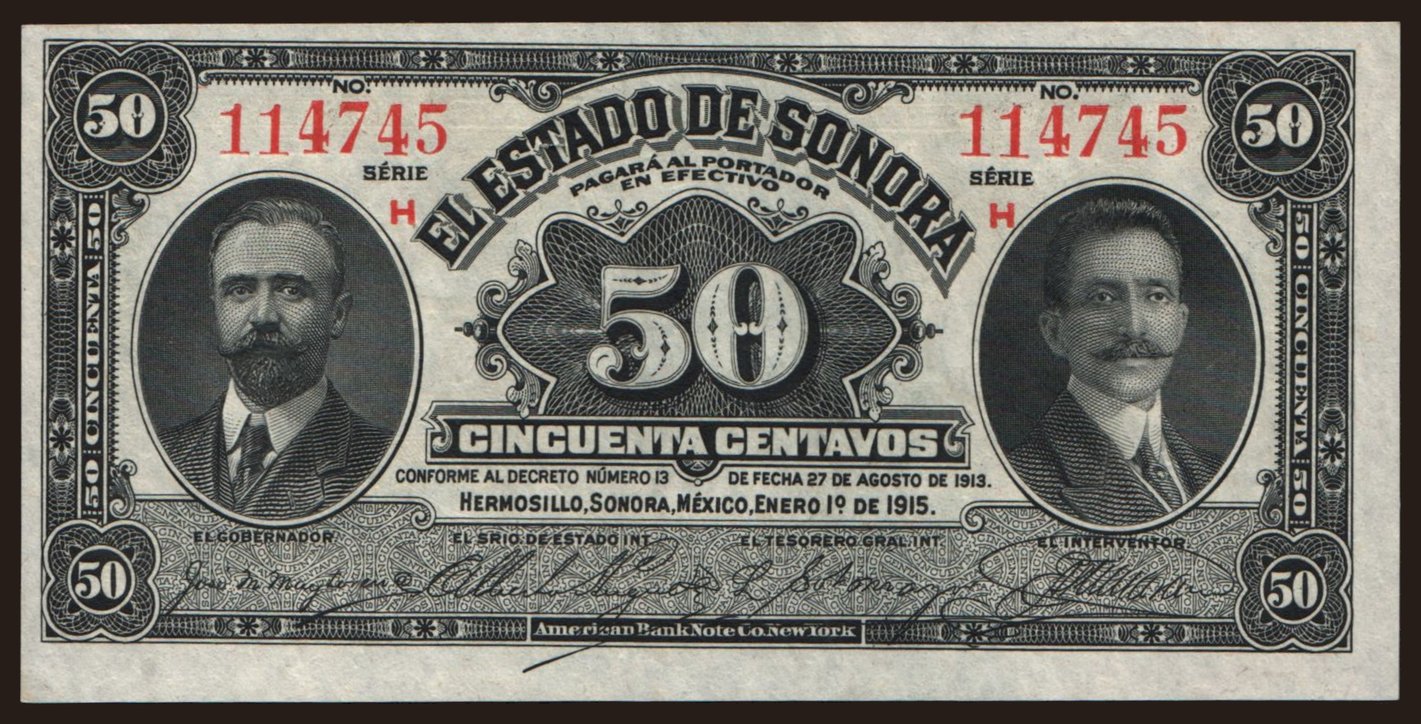 El Estado de Sonora, 50 centavos, 1915