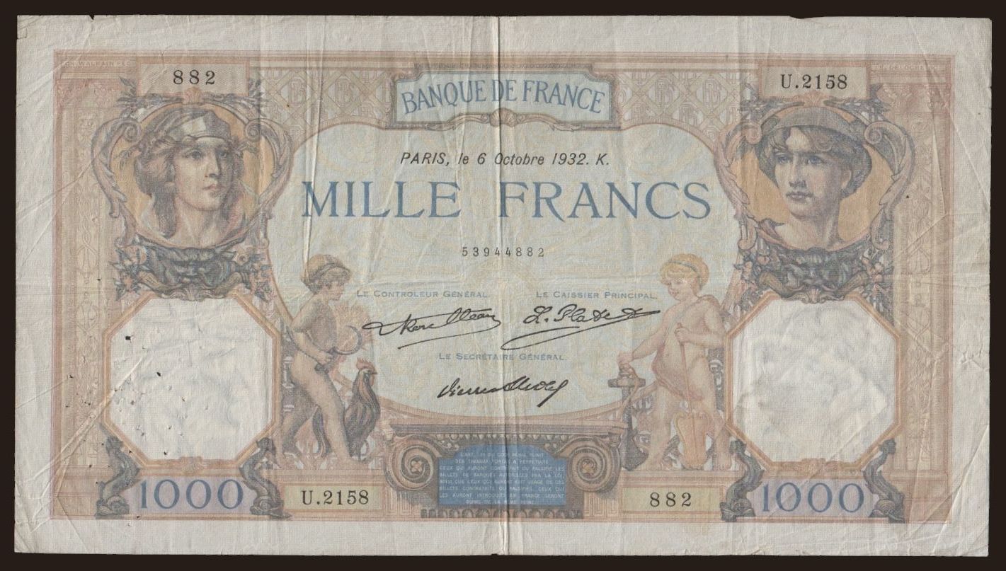 1000 francs, 1932
