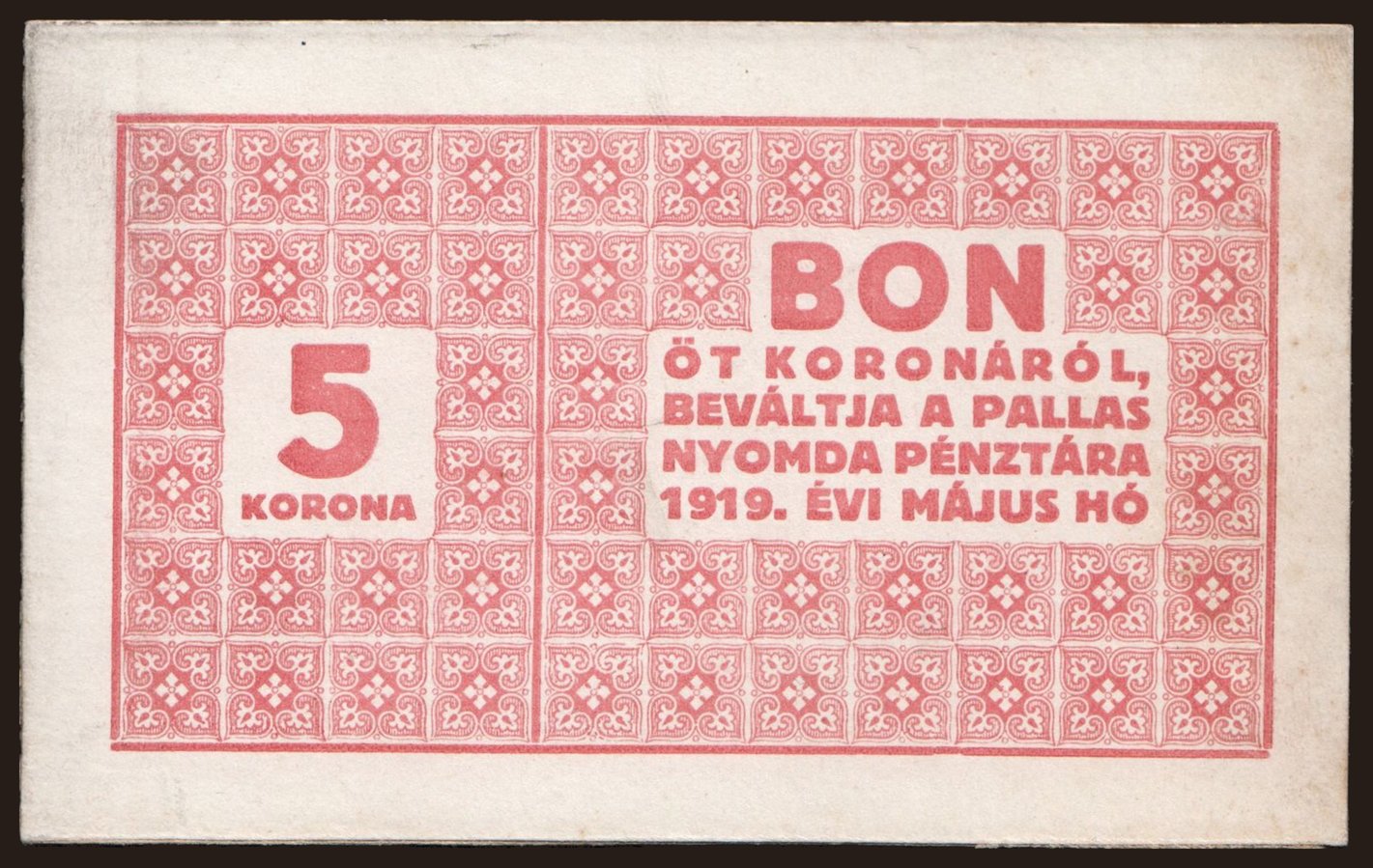 Budapest/ Pallas Nyomda, 3 korona, 1919