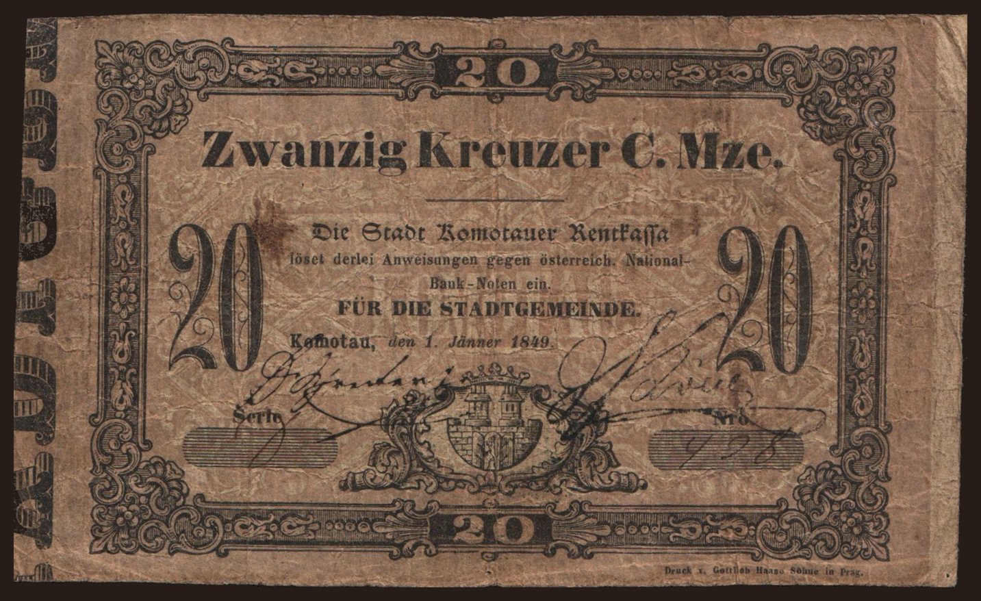 Komotau, 20 Kreuzer, 1849