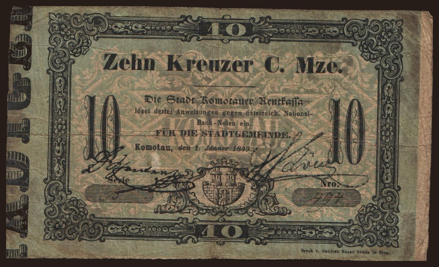 Komotau, 10 Kreuzer, 1849