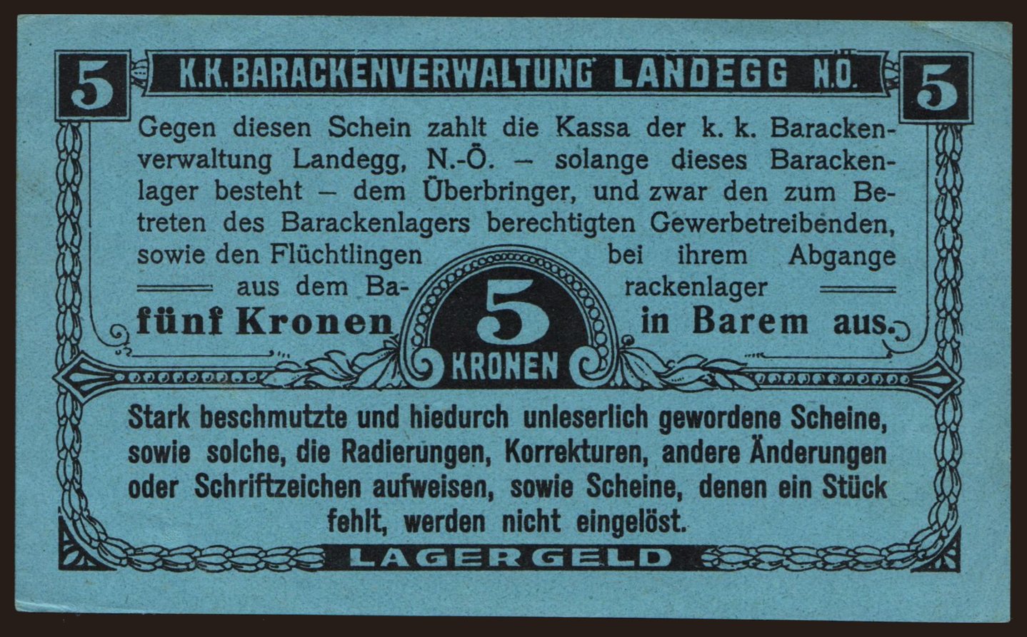 Landegg, 5 Kronen, 191?