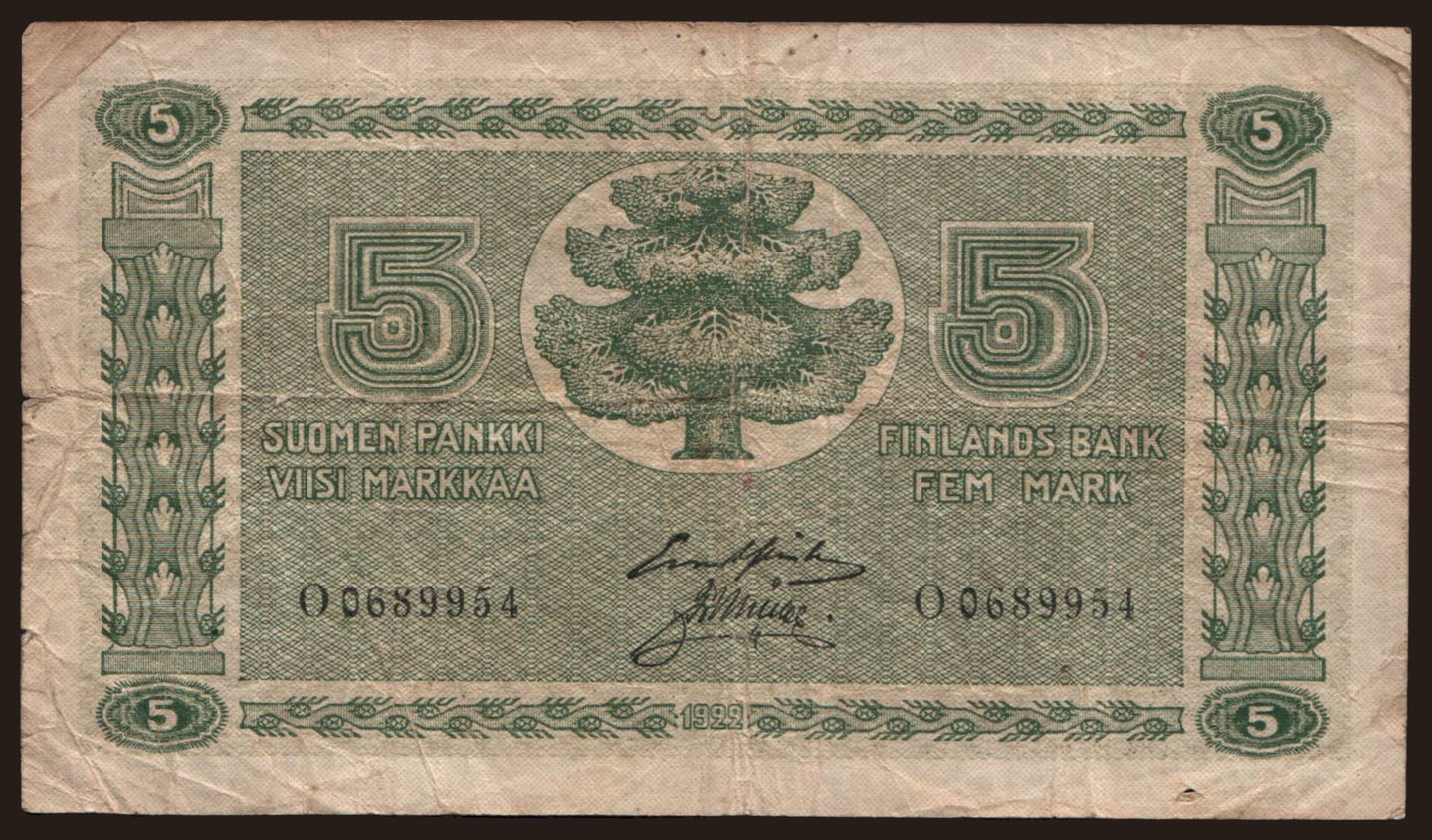 5 markkaa, 1922
