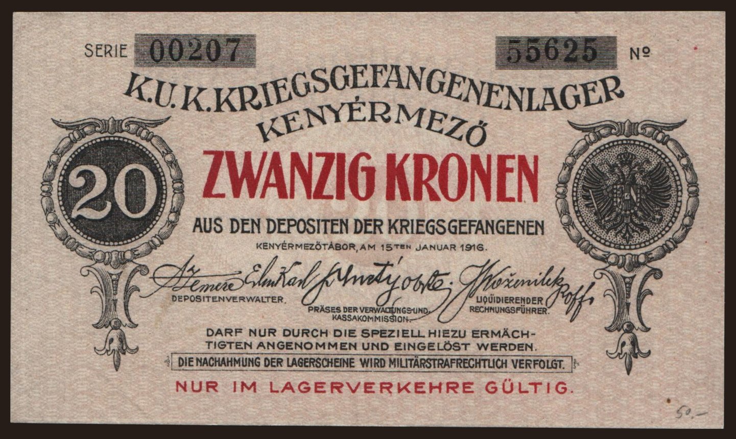 Kenyérmező, 20 Kronen, 1916