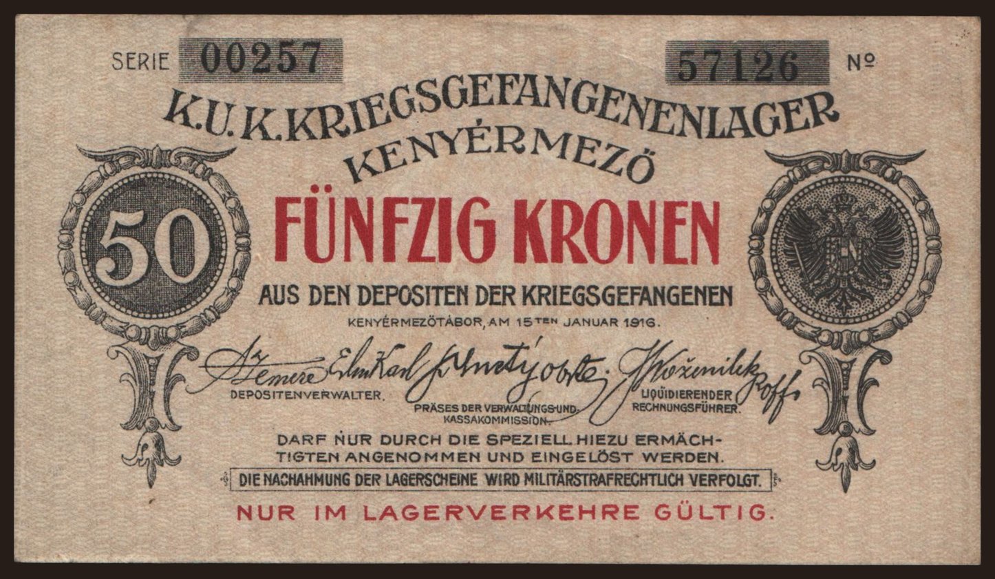 Kenyérmező, 50 Kronen, 1916