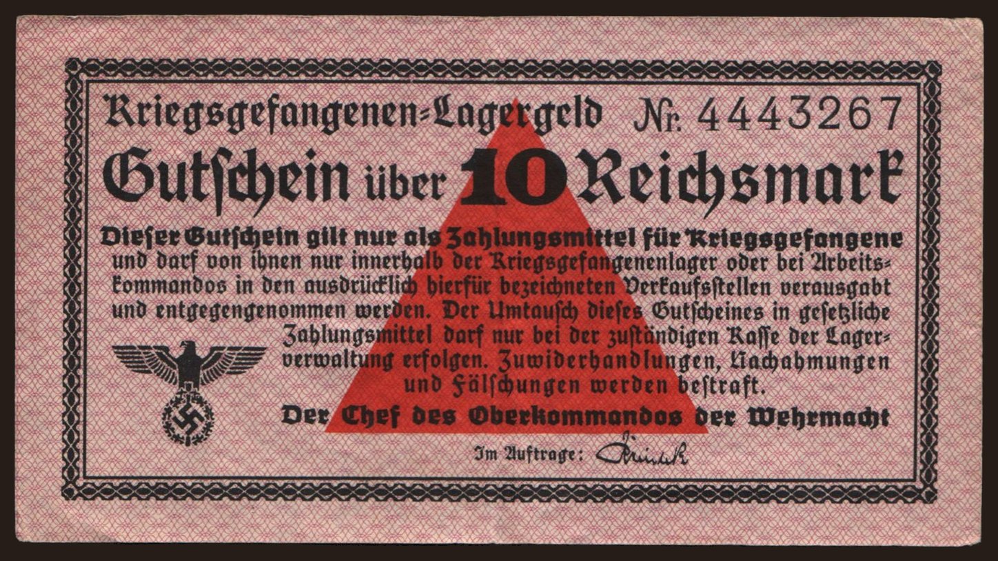 Lagergeld, 10 Reichsmark, 1939