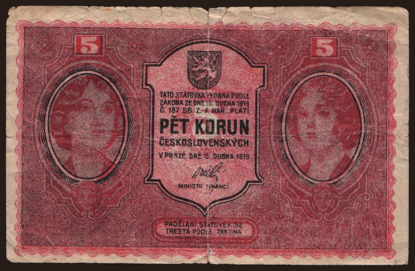 5 korun, 1919, falsum