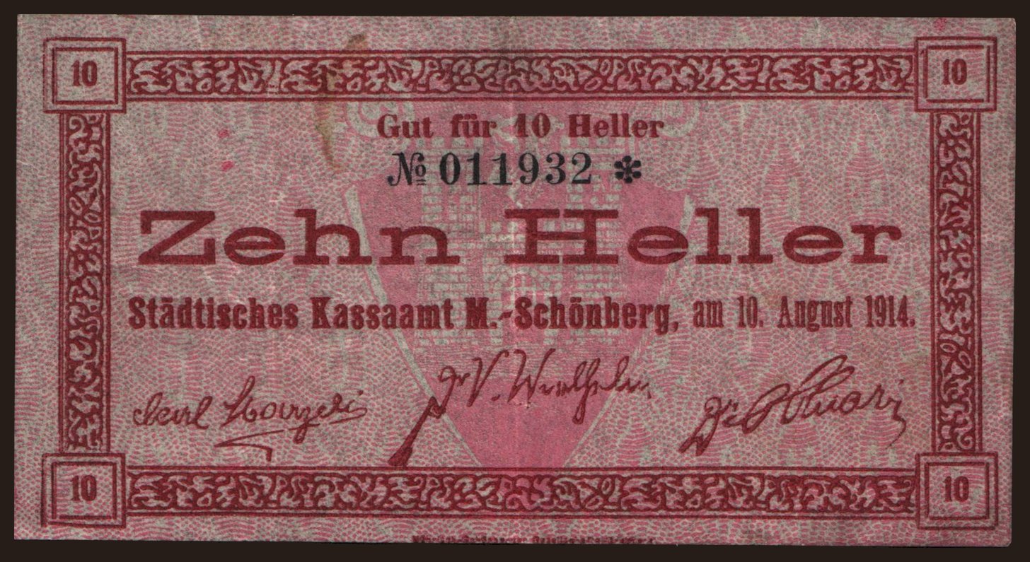 Mährische Schönberg, 10 Heller, 1914