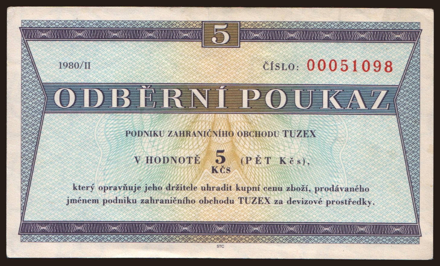 Tuzex, 5 korun, 1980