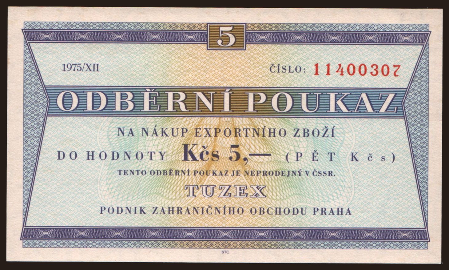 Tuzex, 5 korun, 1975