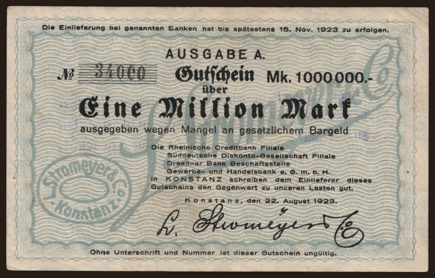 Konstanz/ L. Stromeyer & Co., 1.000.000 Mark, 1923