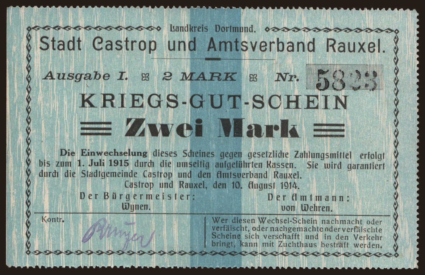 Castrop und Rauxel/ Stadt und Amtsverband, 2 Mark, 1914