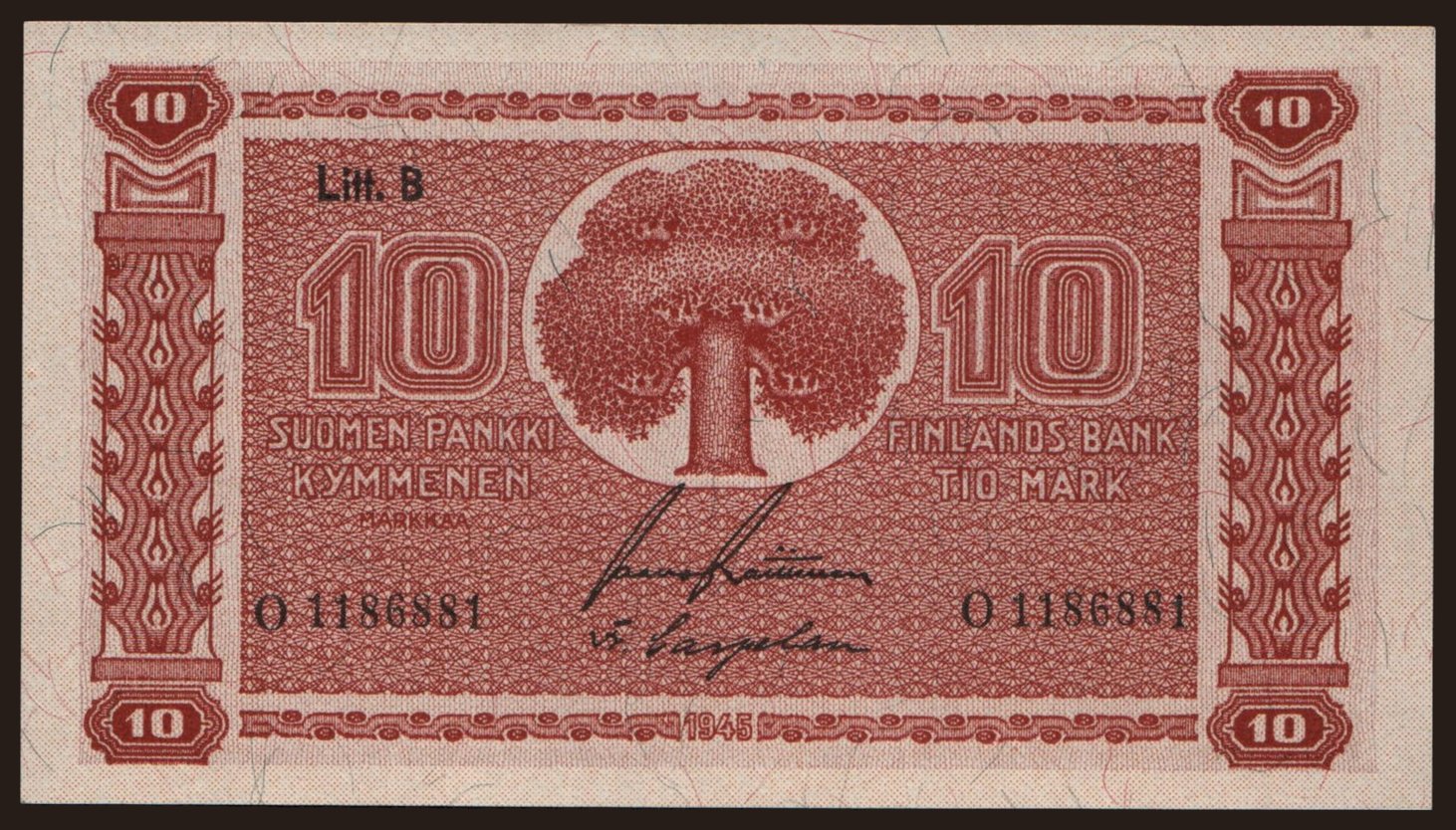 10 markkaa, 1945, Litt. B