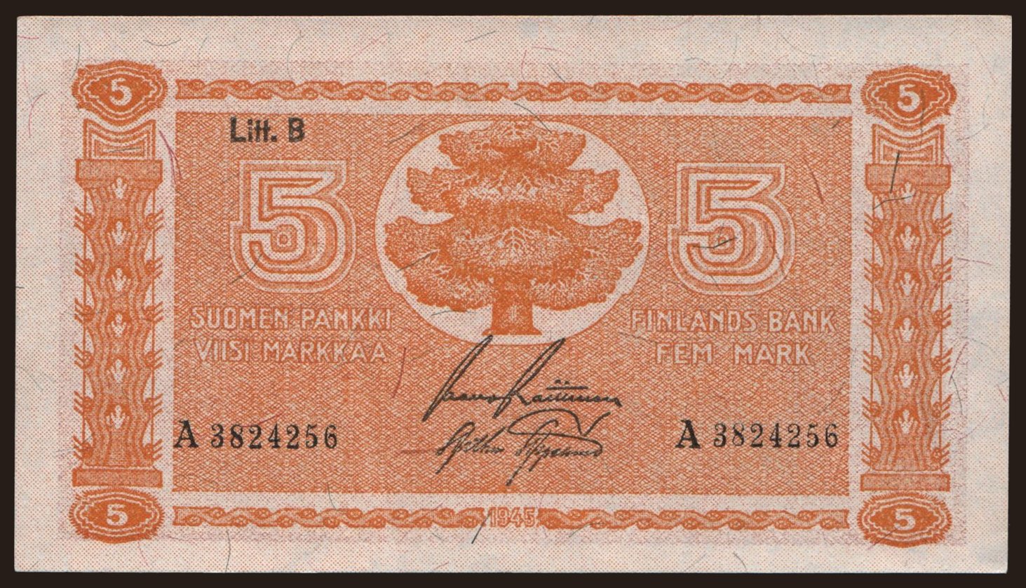 5 markkaa, 1945, Litt. B