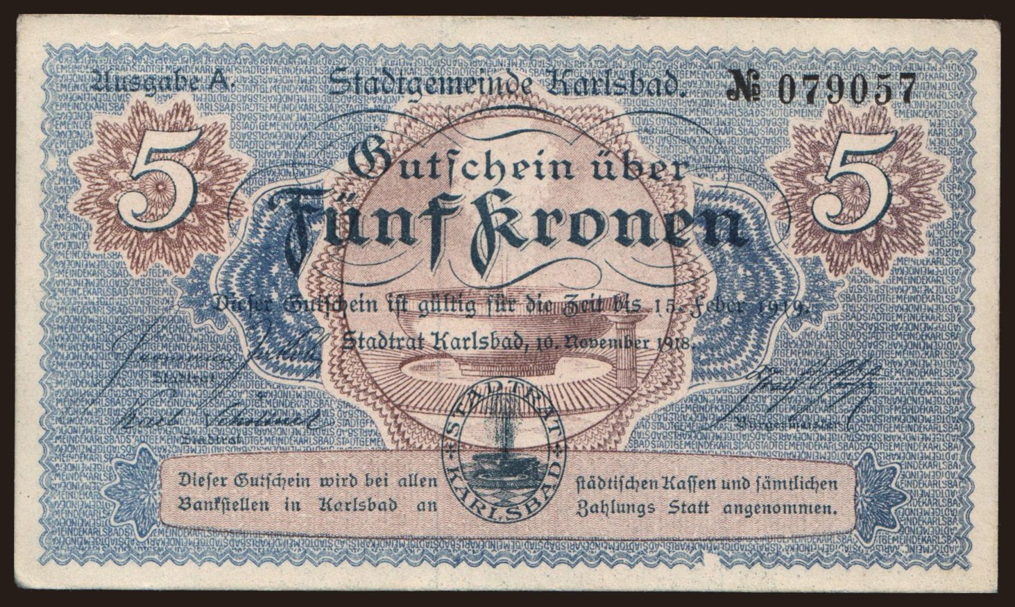 Karlsbad, 5 Kronen, 1918