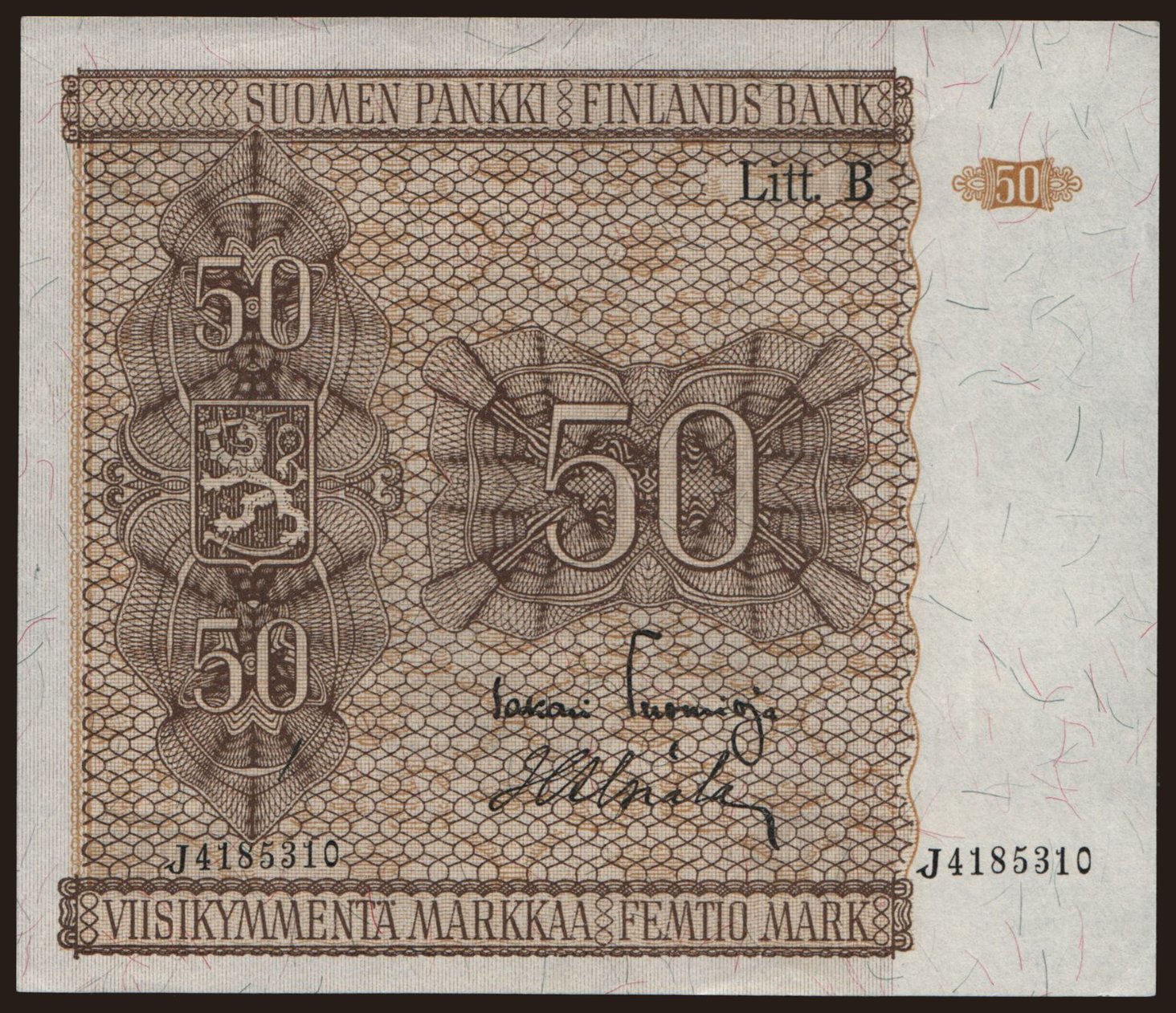 50 markkaa, 1945, Litt. B