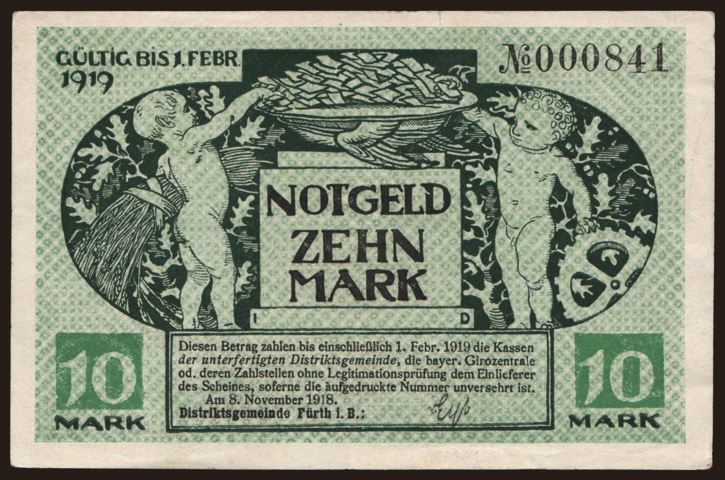 Fürth/ Distriksgemeinde, 10 Mark, 1918