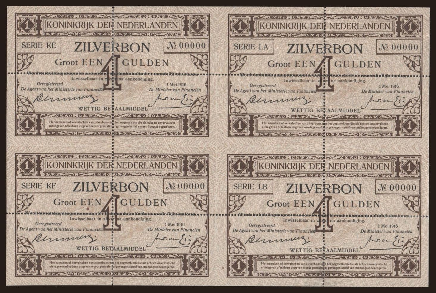 1 gulden, 1916, (4x)