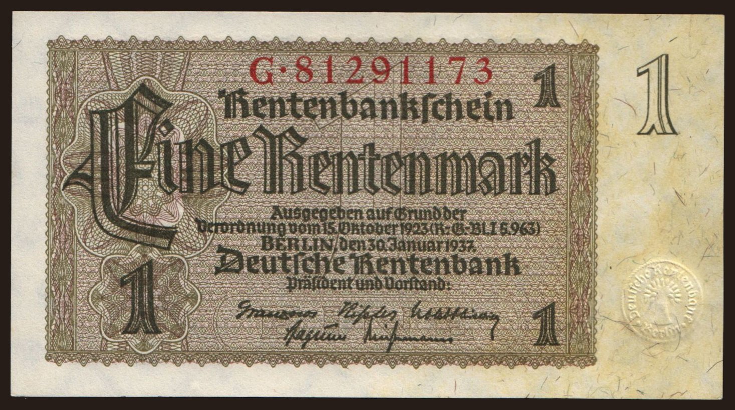 1 Rentenmark, 1937