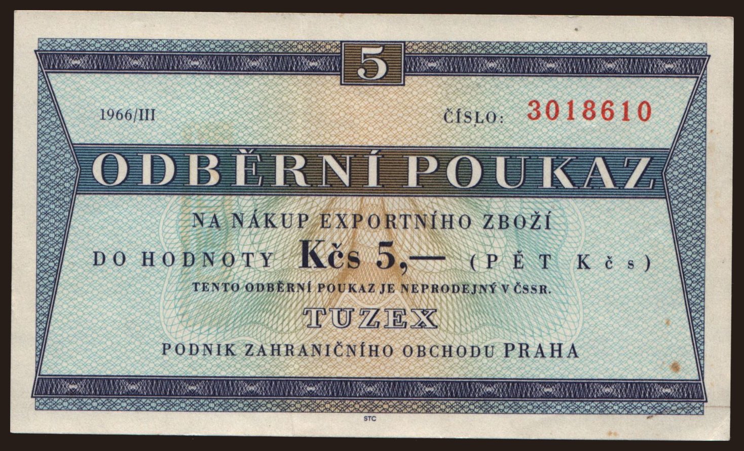 Tuzex, 5 korun, 1966