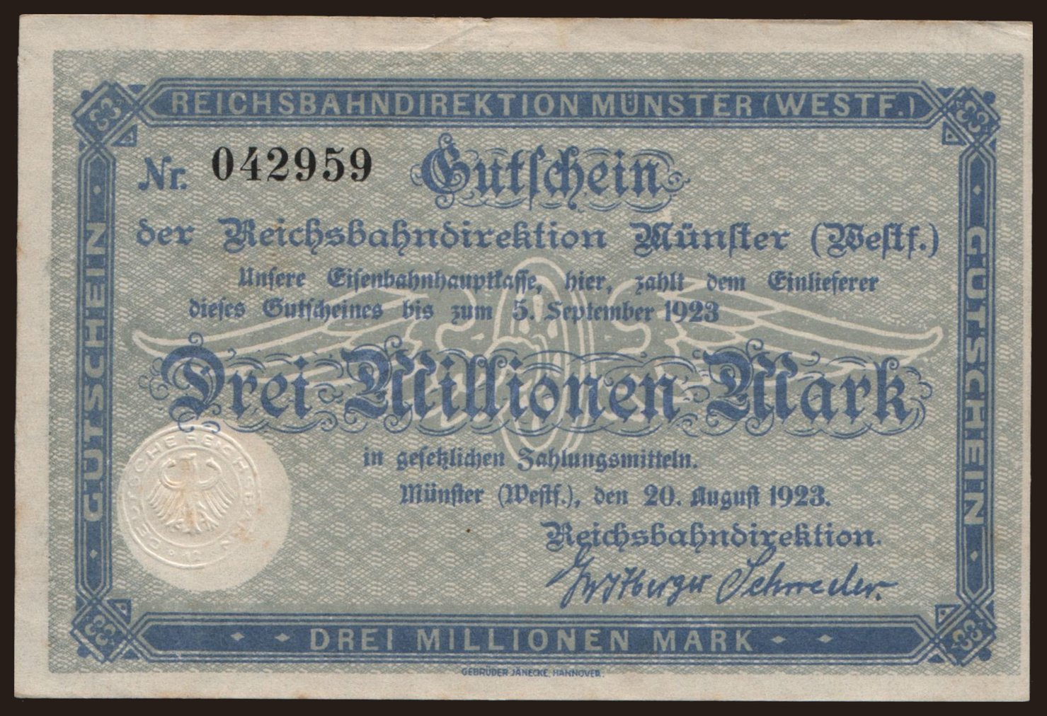 Münster, 3.000.000 Mark, 1923