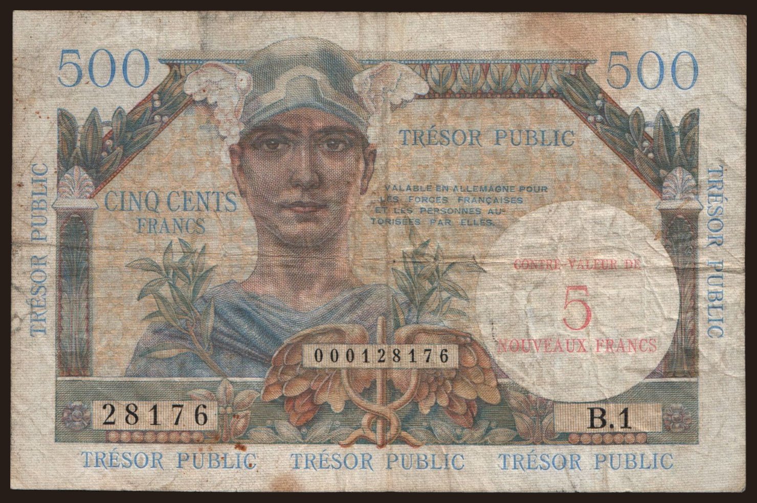 Tresor Francais, 500/ 5 francs, 1960