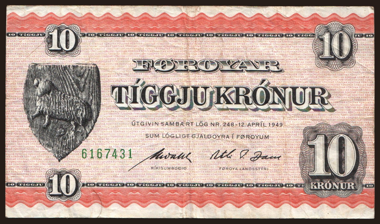 10 kronur, 1954