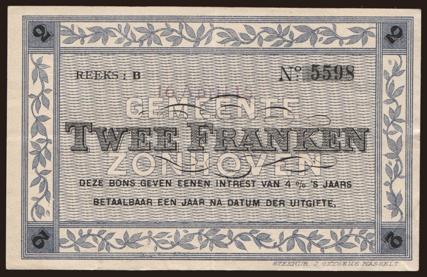 Zonhoven, 2 fraknen, 1915