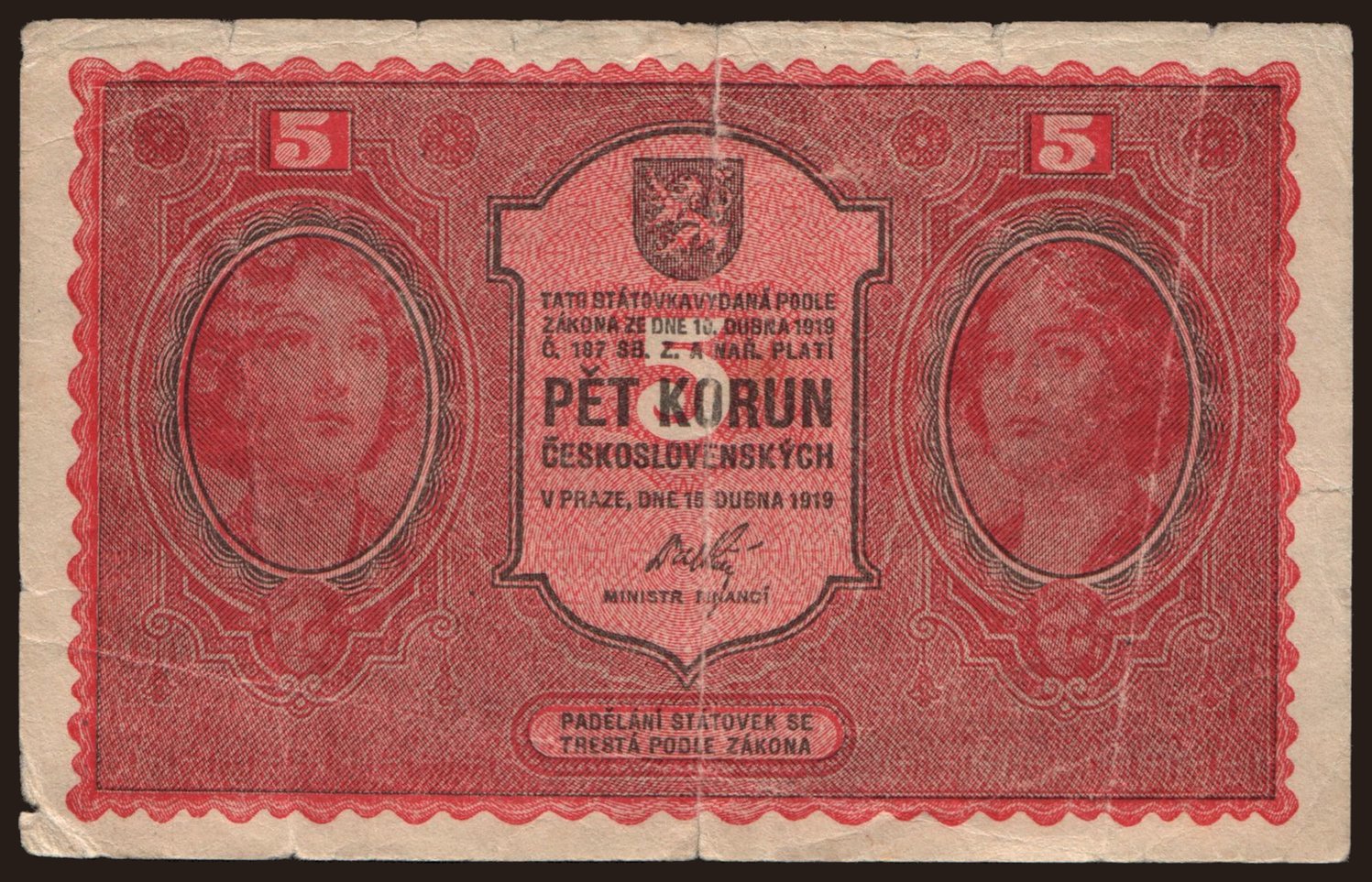 5 korun, 1919