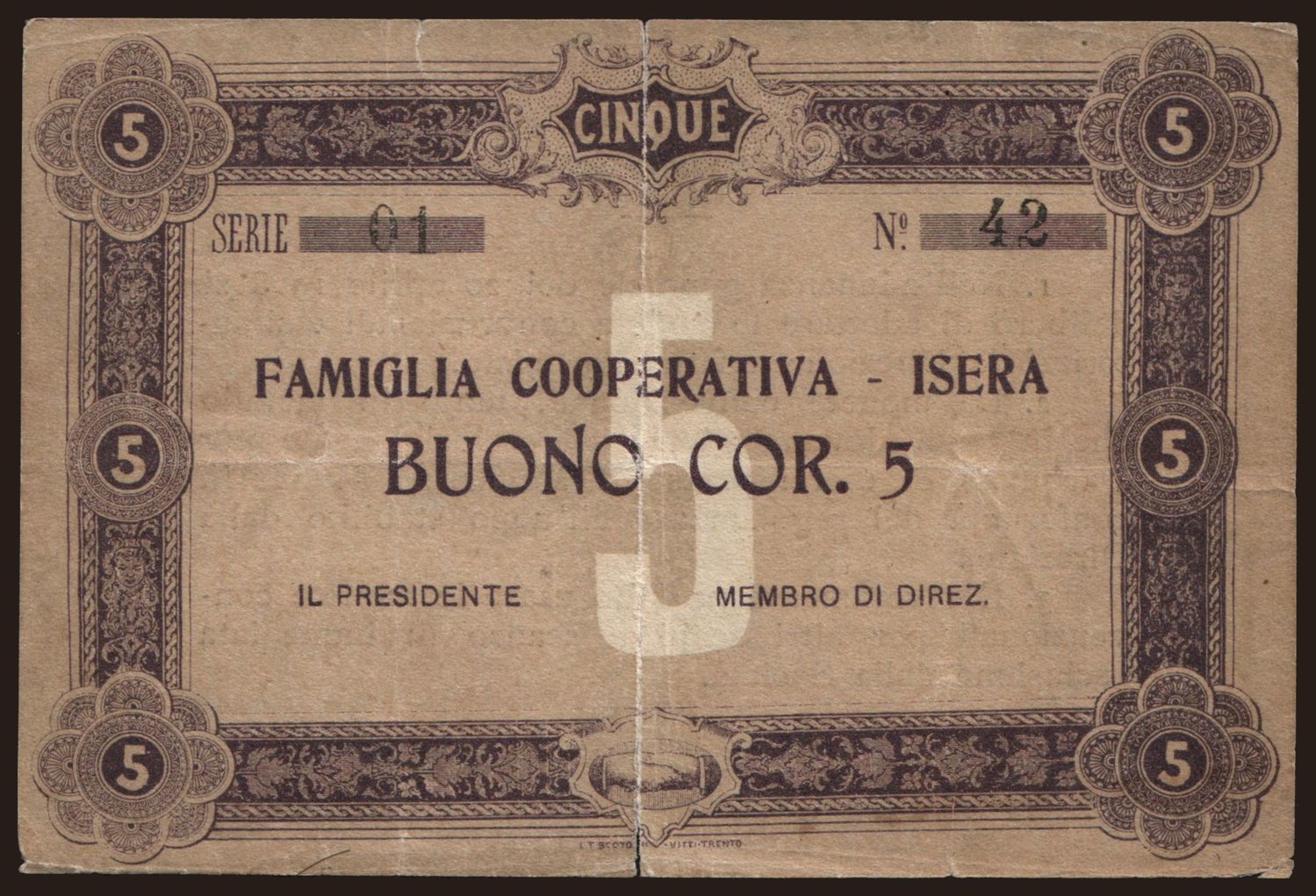 Isera/ Famiglia Cooperativa, 5 corone, 1908