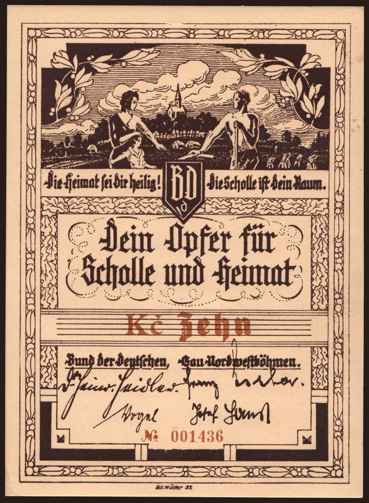 Nordböhmen/ Bund Der Deutschen, 10 korun, 193?