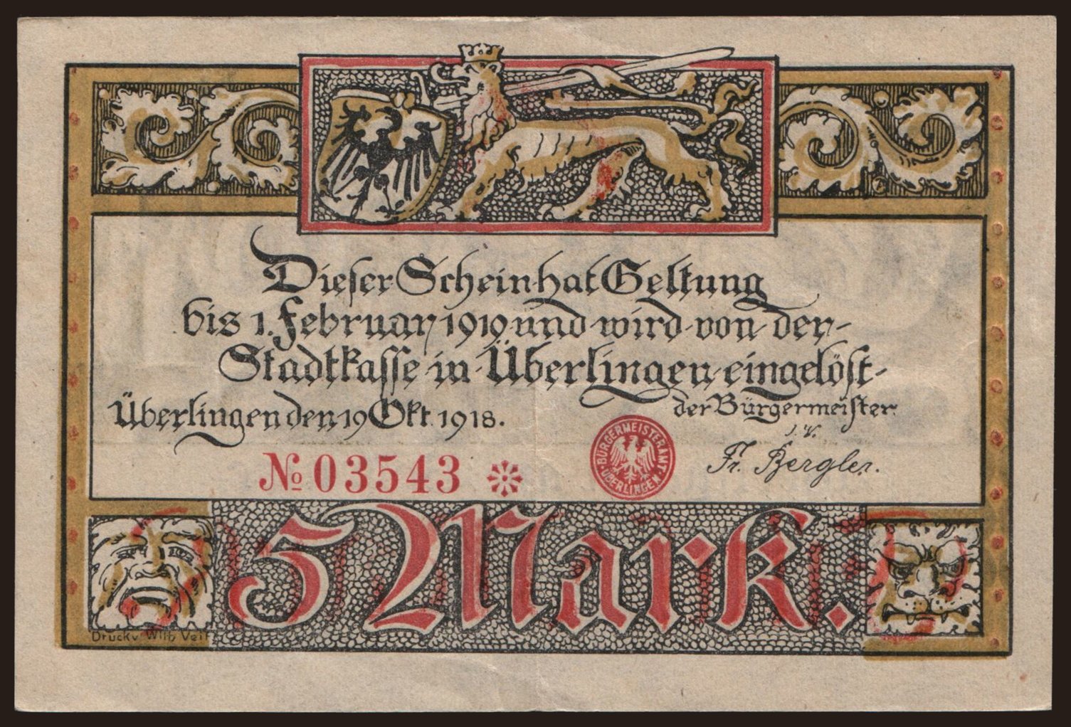 Überlingen/ Stadt, 5 Mark, 1918
