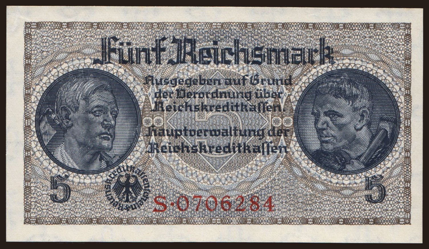 Reichskreditkassenschein, 5 Reichsmark, 1939