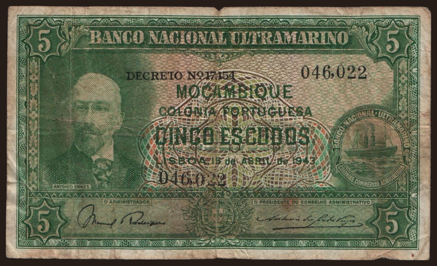 5 escudos, 1943