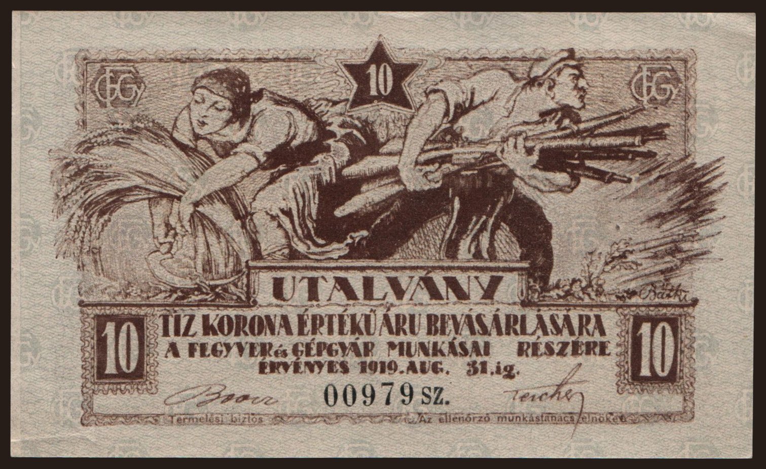 Budapest/ Fegyver és Gépgyár, 10 korona, 1919