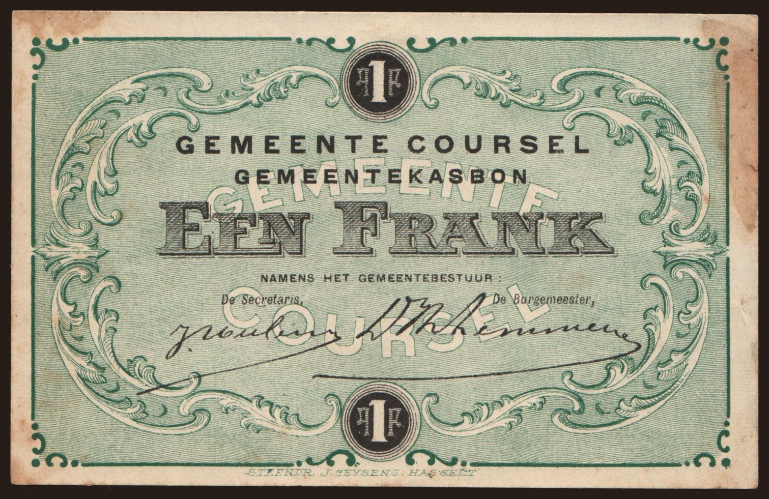 Coursel, 1 frank, 191?